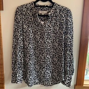 NWT LOFT Black, White and Pink Leopard Print long sleeve button down Blouse